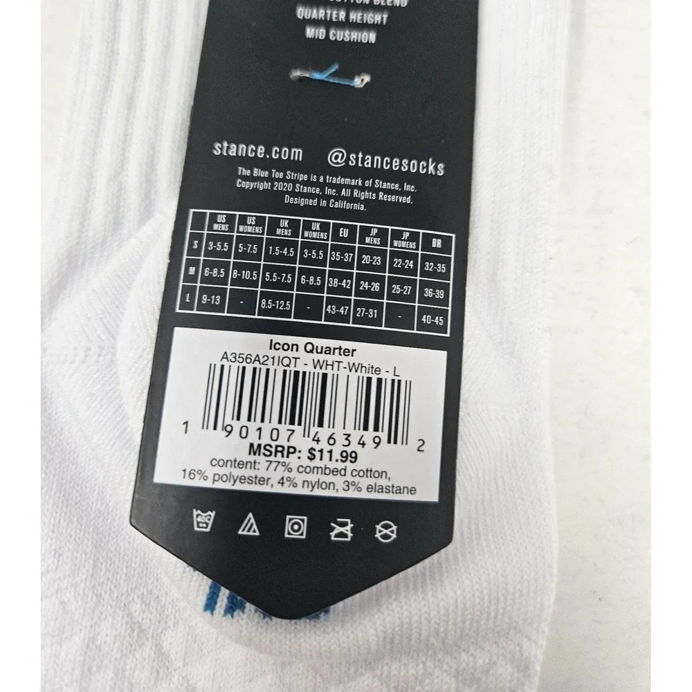 Stance Icon Cotton Quarter Socks White Men's SM (3-5.5) 1 Pair MISLABELED, NEW